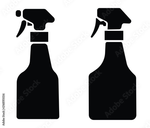 Cleaning Spray Bottle Silhouettes and Hand Spraying Icons 