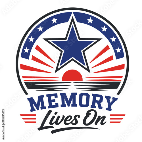Memory Lives On Memorial Badge Design with Star and Sunrise Symbol