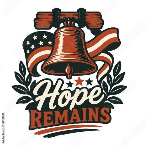 Hope Remains Memorial Bell Badge Design with American Flag and Laurel Illustration