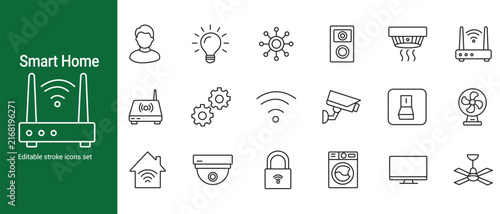 Smart home set featuring thin line of connected household devices and automation technology