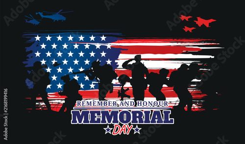 Memorial day celebration silhouette vector illustration.
