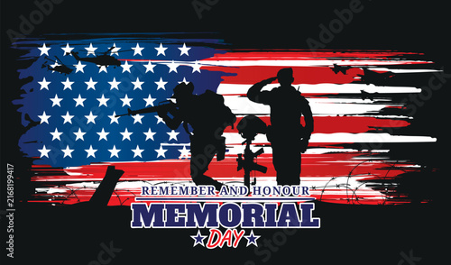Memorial day celebration silhouette vector illustration.