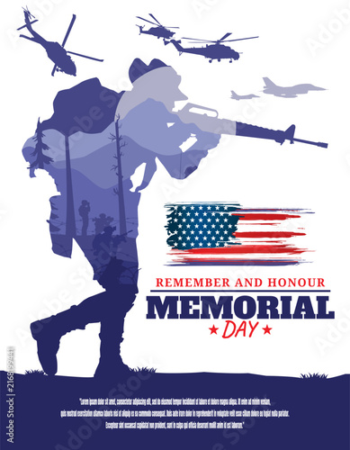 Memorial day celebration silhouette vector illustration.