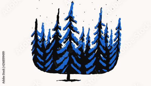 blue and black pine trees on white background