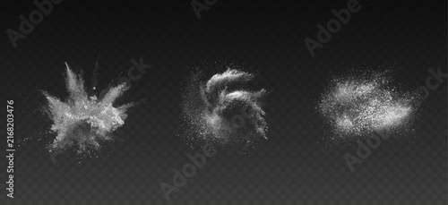 Konstfotografi White talcum dust splash with airborne powder particles creating an abstract burst on black background