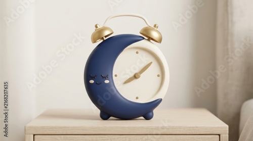 Retro Alarm Clock on a Table, Classic Vintage Timepiece with Bell, White Face and Numbers, Morning Wake Up Reminder, Timer and Deadline Concept