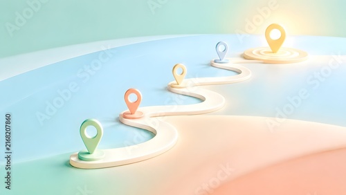 Pastel Winding Roadmap Pathway Leading To Glowing Goal Location Pin