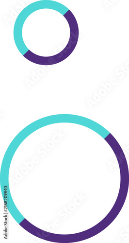 Foto Minimalist two dual colored teal and purple circular rings isolated on plain whi