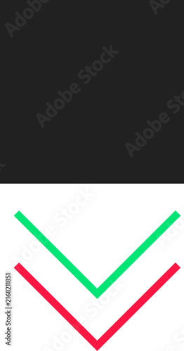 Modern minimalist geometric design featuring green red downward arrows on a dual tone background illustration