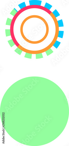 Vibrant flat design minimalist gear icon with colorful segments and solid green circular base illustration