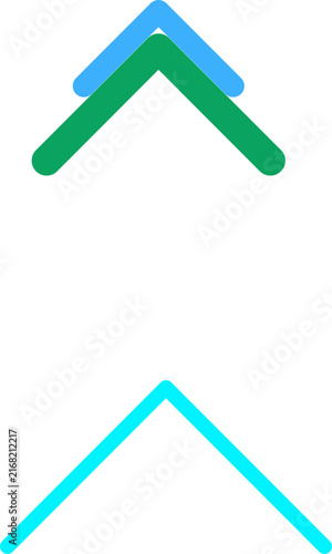 Minimalist upward pointing green and blue chevron arrows representing financial success and business growth illustration