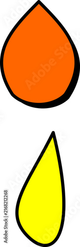 Minimalist cartoon fire flame element with orange and yellow shapes on white background in hand-drawn illustration.  illustration