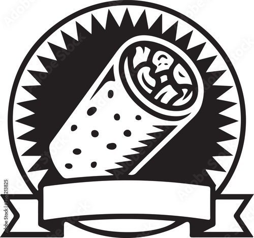 Graphic emblem featuring a delicious burrito icon with a blank banner for custom text labels