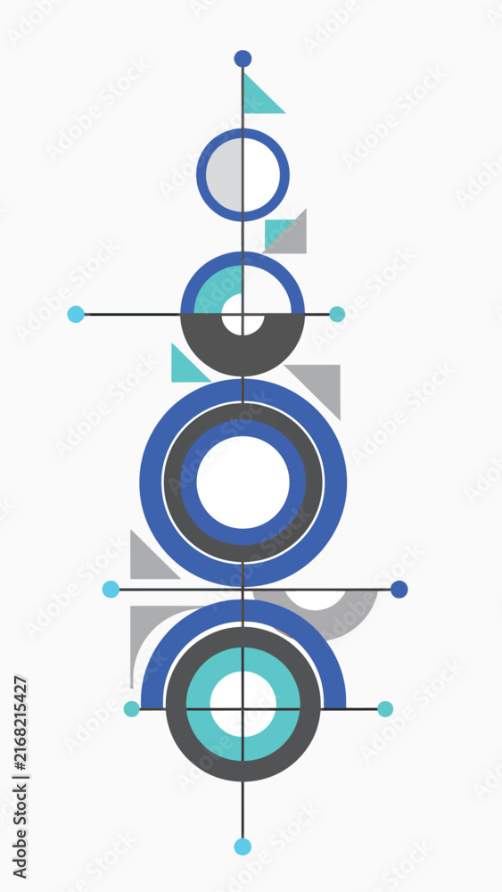 Fototapeta premium Colorful stacked rings toy with blue and green rings.