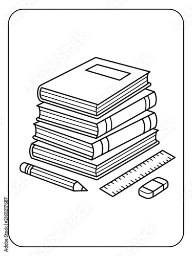 Stack of Books with Stationery: A neat stack of hardcover books sits beside a pencil, ruler, and eraser, symbolizing education, knowledge, and study.