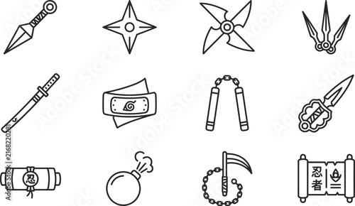Cuadro en lienzo Anime Ninja Village Crests Vector Line Symbol Collection