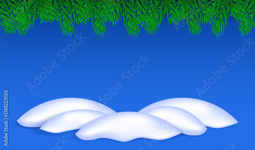 Winter landscape with Christmas tree garland