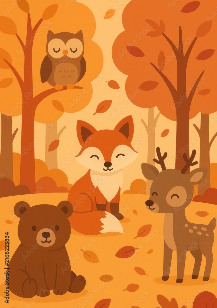 Fototapeta premium Cute autumn forest animals