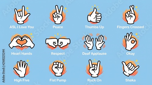 Hand Sign Vector ASL Love Peace Thumbs Up Fist Pump Communication Icon Set