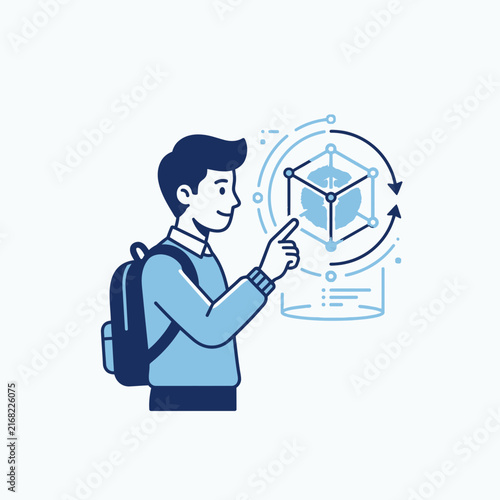 A student interacts with a digital three dimensional cube interface