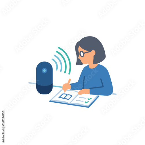 A student uses a smart speaker to help with her studies