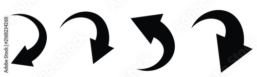 Black curved swoosh arrows pointing down and right, representing motion and turn direction