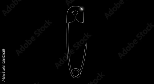Minimalist safety pin outline with shiny detail on black background