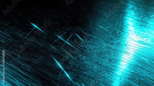 Abstract turquoise surface texture with metallic patterns.