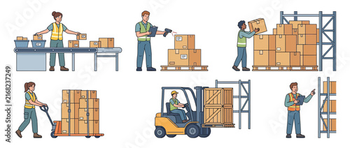 Warehouse workers performing logistics and inventory tasks