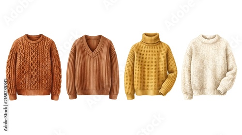 Warm Earth Tone Autumn Sweater Collection Watercolor Flat Lay