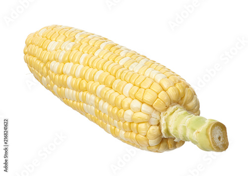 Принти на полотні Fresh bicolor sweet corn cob (Zea mays) featuring yellow and white kernels isolated on transparent background