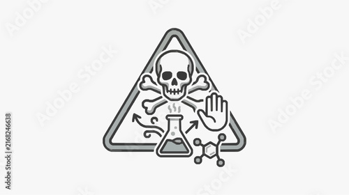 Biohazard Warning Icon Skull Flask and Stop Sign Style