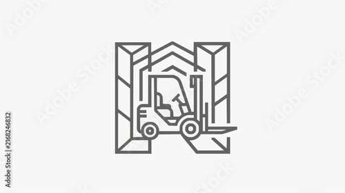 Abstract Minimalist Forklift Icon in Monochrome Geometric Style