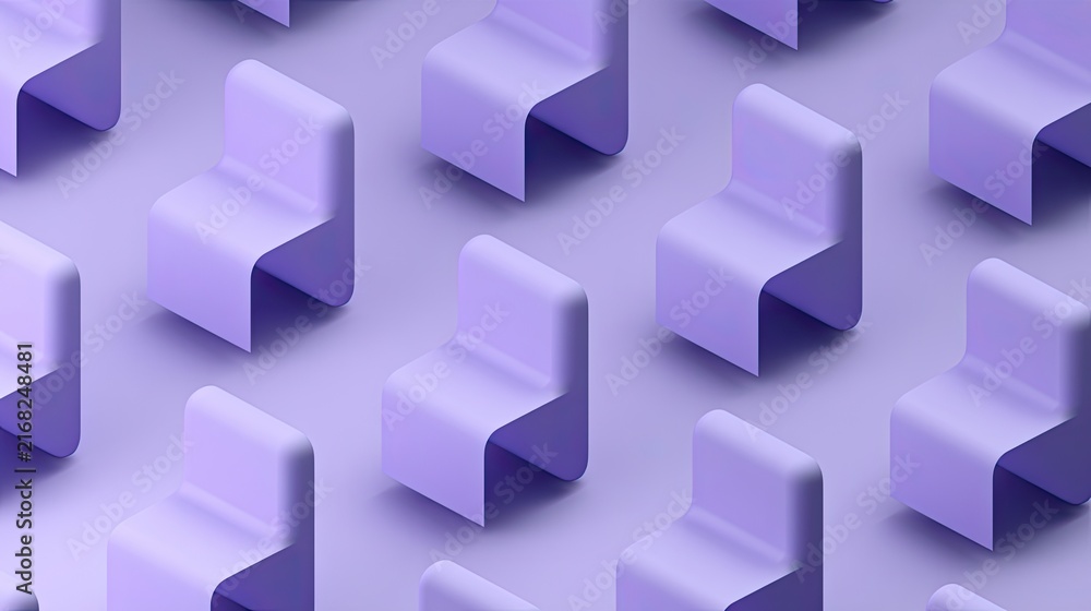 Fototapeta premium Seamless pattern of minimalist purple chairs on a soft lavender background