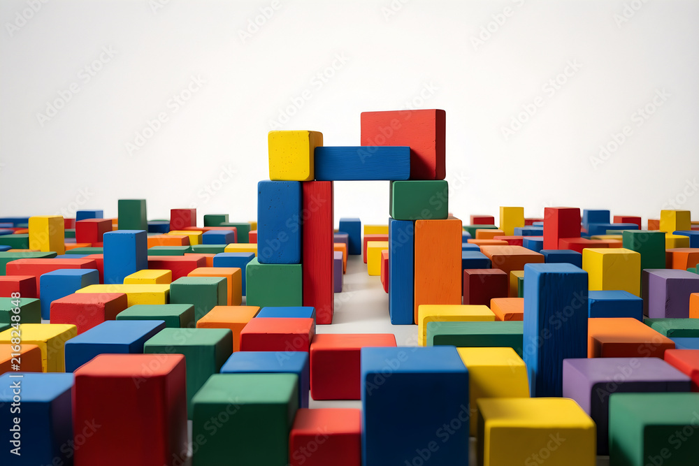 Obraz premium A dense field of chunky colored blocks preserving one deliberate open