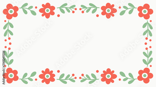 Floral border frame template with red flowers and leaves
