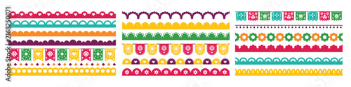Mexican border pattern with ornamental flowers and traditional Hispanic design elements, perfect for festive party invitations and cultural celebration cards. Vector illustration.