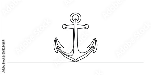 Continuous single line drawing of a boat anchor for maritime and nautical design