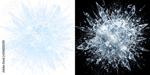 Foto Exploding ice crystals, shattered frozen glass shards, winter blast effect