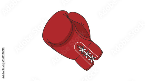 Vector illustration of red leather boxing glove with white laces isolated on white background