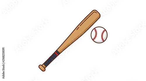 Vector illustration of classic wooden baseball bat with grip tape and baseball isolated on white background
