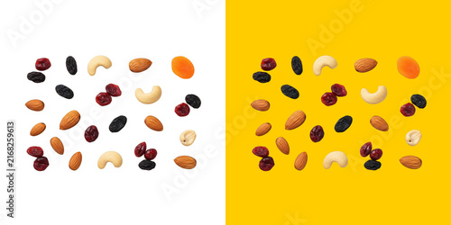 Healthy organic mixed nuts and dried fruits snack collection pattern png