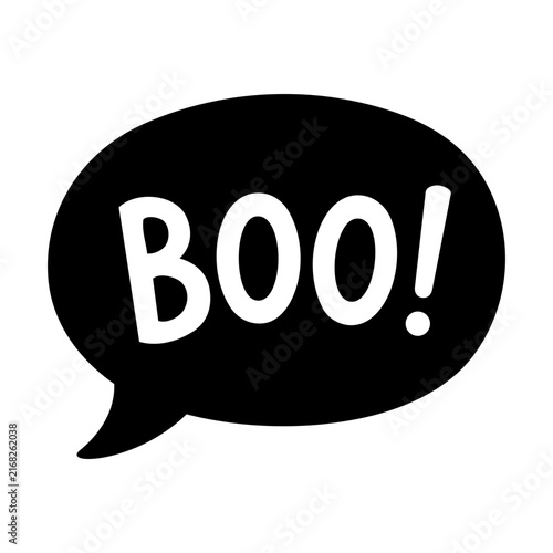 Black Speech Bubble with White Text Saying Boo for Halloween and Spooky Themes