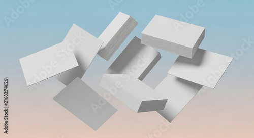Pile of White Rectangular Boxes Floating in MidAir.