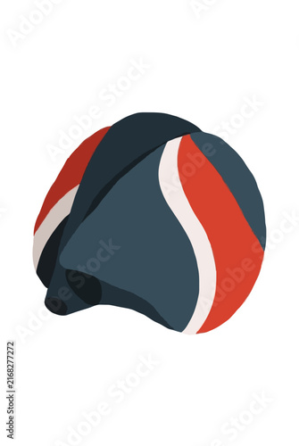 Hand-Traced Vector Icon of a Folded Paraglider Wing in Deep Blue, Red, and White
