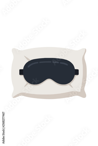 Hand-traced vector illustration of a black sleep mask resting on a soft beige pillow, symbolizing relaxation, bedtime routine, restful sleep, and peaceful slumber in a clean minimalist icon style