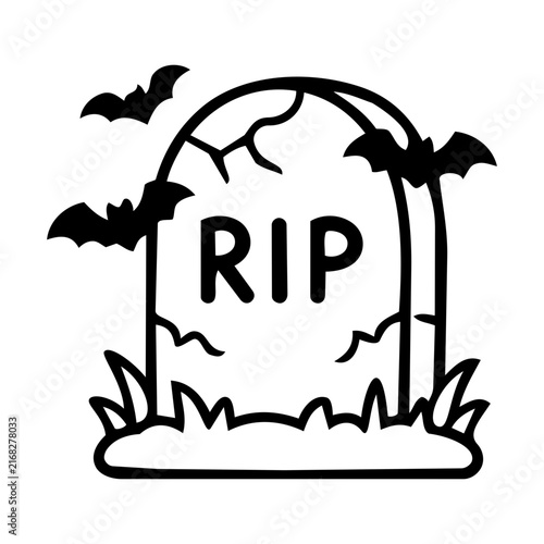 Scary Grave with Bats and Tombstone for Halloween Imagery