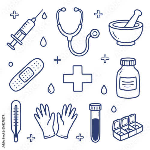 Medical Equipment and Healthcare Line Icon Set Vector Illustration