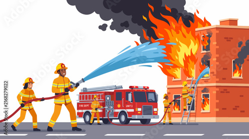 Emergency Fire Rescue Flat Cartoon Vector Illustration