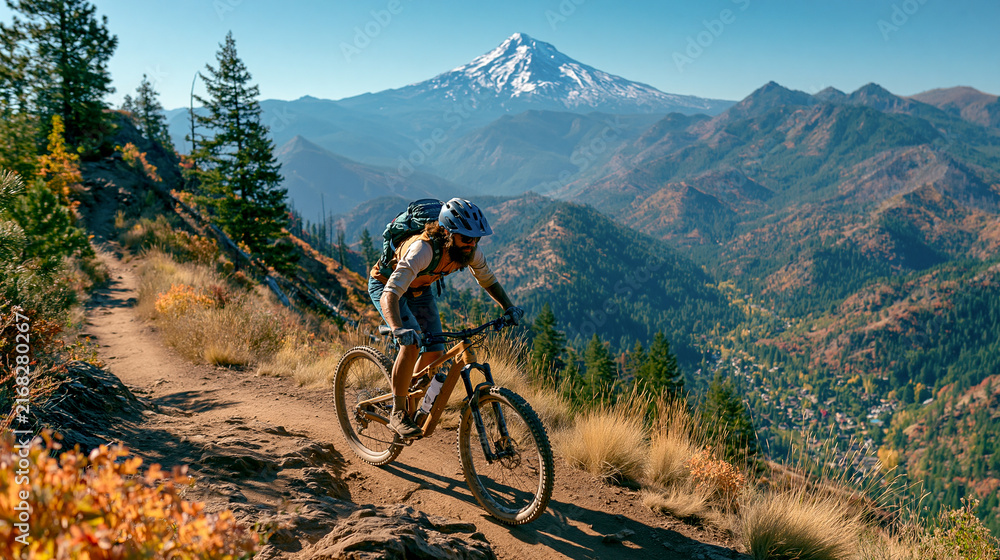 Fototapeta premium cyclist_riding_on_mountain_trail